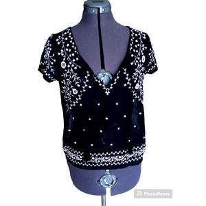 American Eagle outfitters black sheer white embroidered short sleeve top, XS